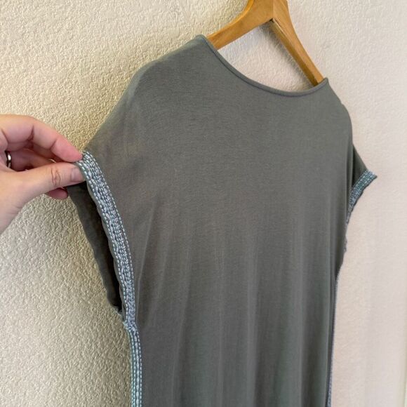 J Jill Relaxed Embroidered T-Shirt Dress Size XS Gray Green Casual Short Sleeve - Picture 9 of 11